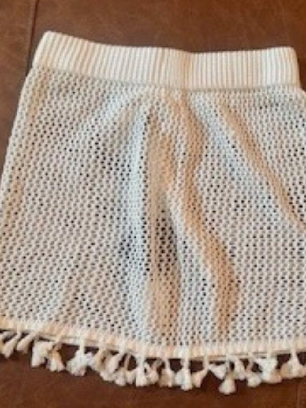 Zaful Cream Open Knit Fringe Mini Skirt Cover-Up One Size